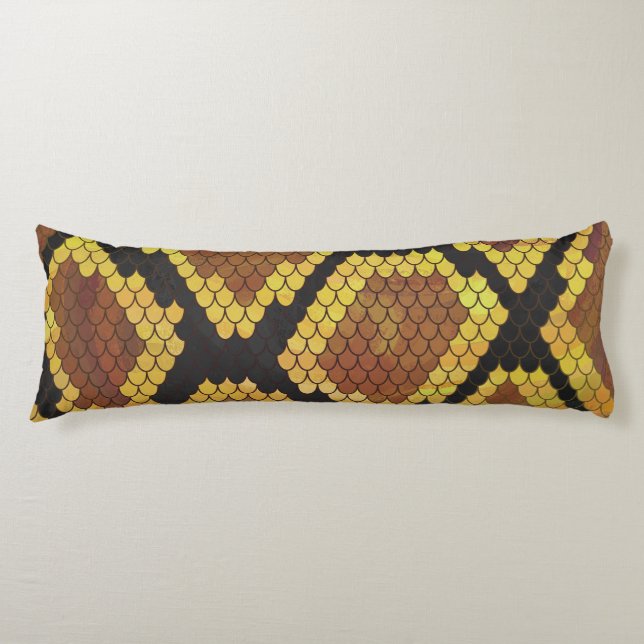 Snake Brown and Gold Print Body Pillow (Front)