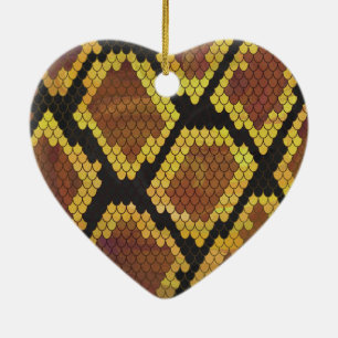 Snake Brown and Gold Print Ceramic Ornament
