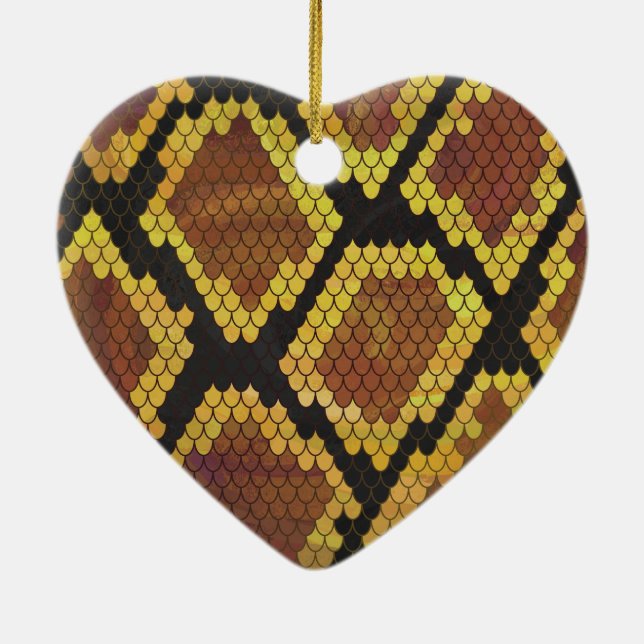Snake Brown and Gold Print Ceramic Ornament (Back)