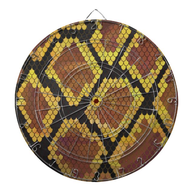 Snake Brown and Gold Print Dartboard With Darts (Front)