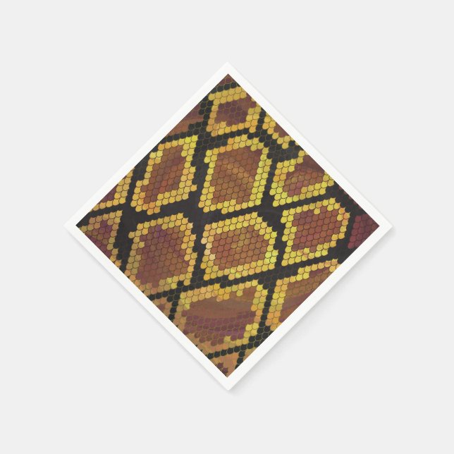 Snake Brown and Gold Print Paper Napkins (Corner)