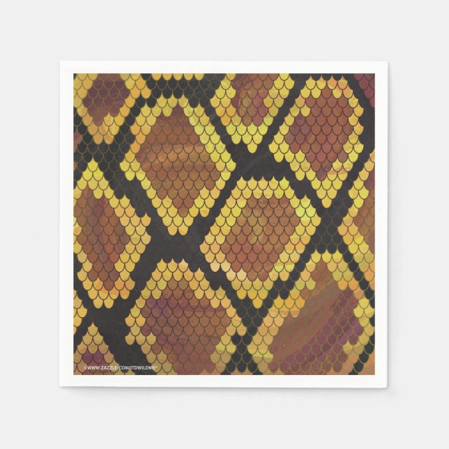 Snake Brown and Gold Print Paper Napkins (Front)