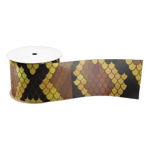 Snake Brown and Gold Print Satin Ribbon
