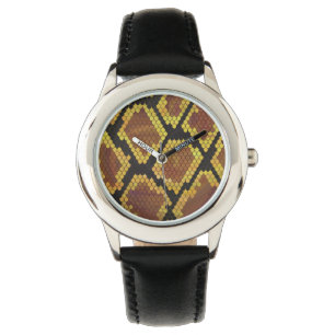 Snake Brown and Gold Print Watch