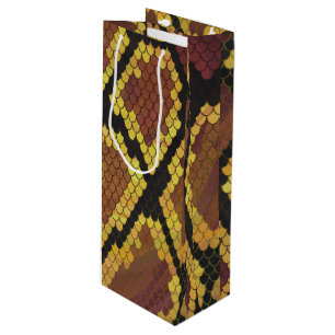 Snake Brown and Gold Print Wine Gift Bag