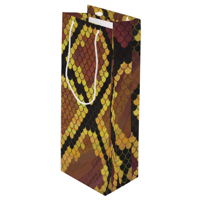 Snake Brown and Gold Print Wine Gift Bag (Front Angled)