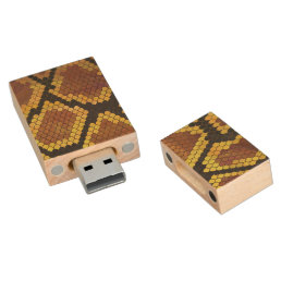 Snake Brown and Gold Print Wood USB Flash Drive