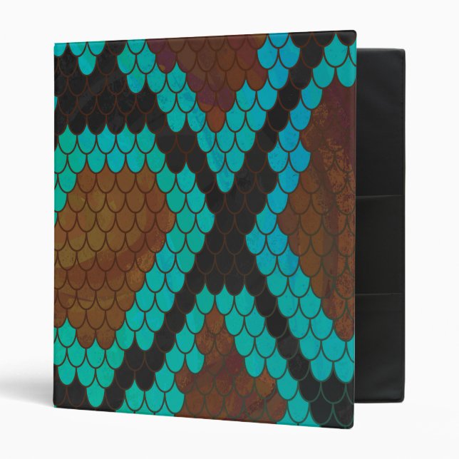 Snake Brown and Teal Print 3 Ring Binder (Front/Inside)