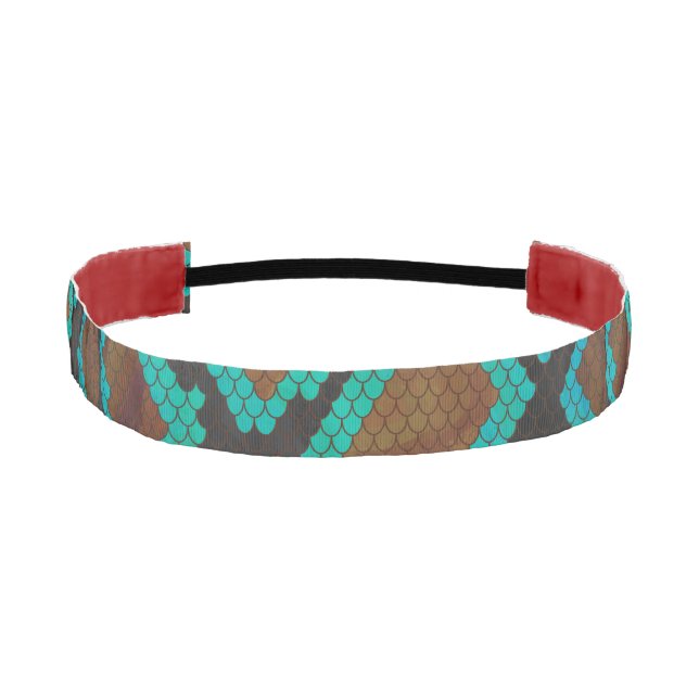 Snake Brown and Teal Print Athletic Headband (Front)