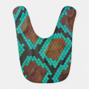 Snake Brown and Teal Print Baby Bib