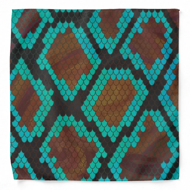 Snake Brown and Teal Print Bandana (Front)