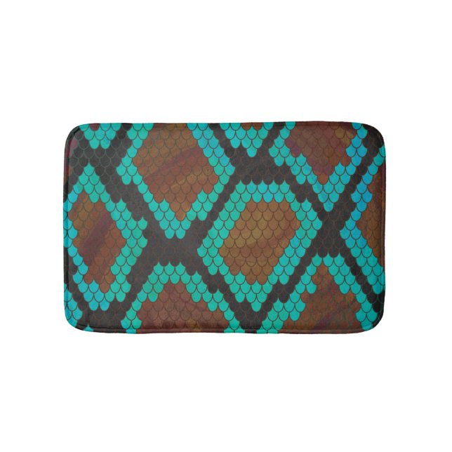 Snake Brown and Teal Print Bathroom Mat (Front)