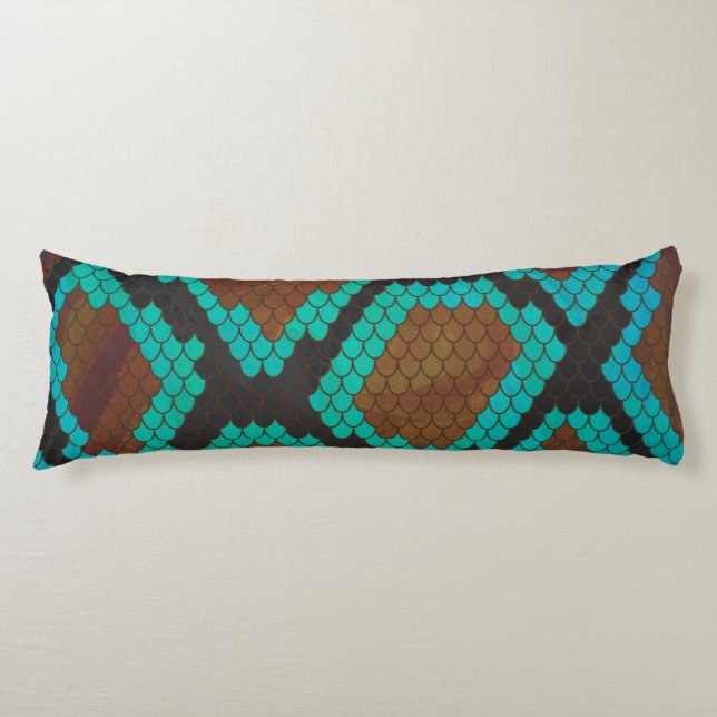 Snake Brown and Teal Print Body Pillow (Front)