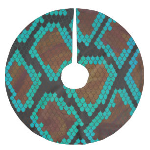 Snake Brown and Teal Print Brushed Polyester Tree Skirt