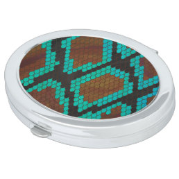 Snake Brown and Teal Print Compact Mirror