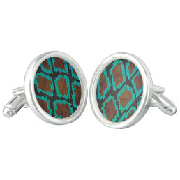 Snake Brown and Teal Print Cufflinks