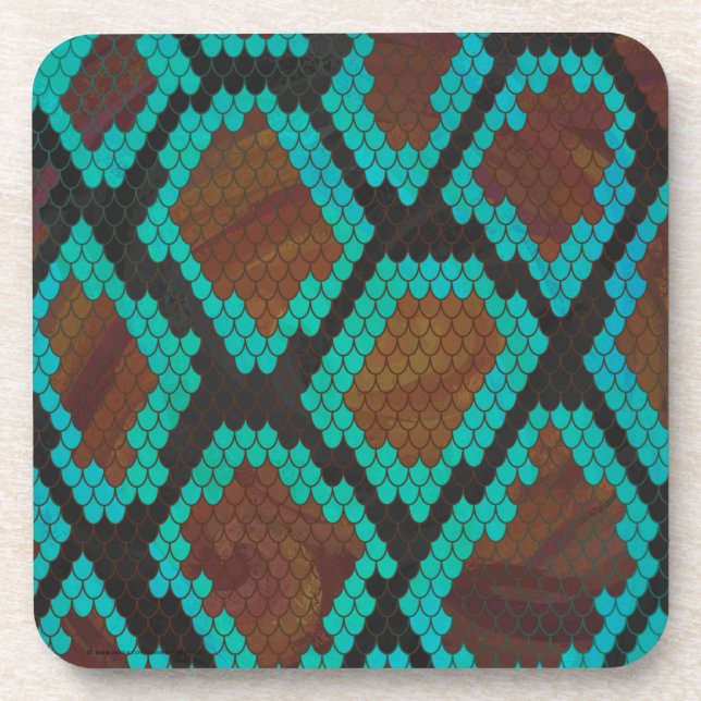 Snake Brown and Teal Print Drink Coaster (Front)