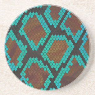 Snake Brown and Teal Print Drink Coaster