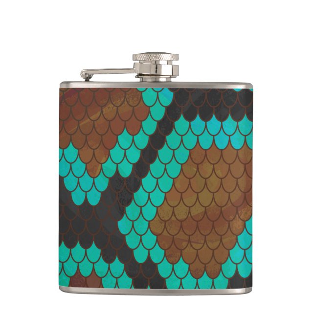 Snake Brown and Teal Print Flask (Front)