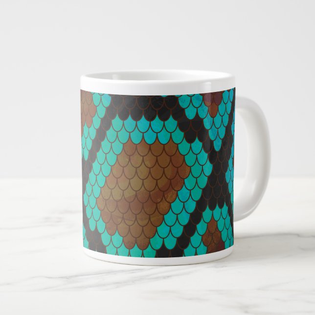 Snake Brown and Teal Print Giant Coffee Mug (Front Right)