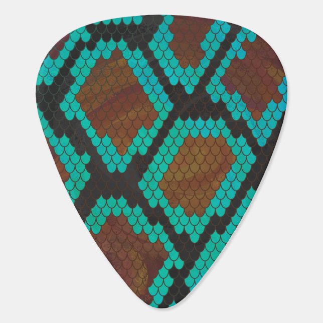Snake Brown and Teal Print Guitar Pick (Back)