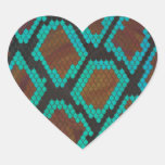 Snake Brown and Teal Print Heart Sticker