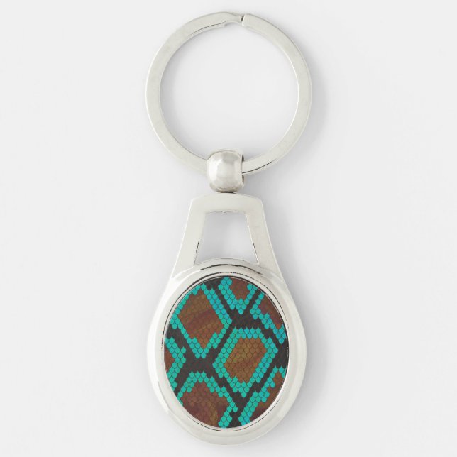 Snake Brown and Teal Print Keychain (Front)