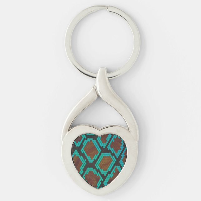 Snake Brown and Teal Print Keychain (Front)