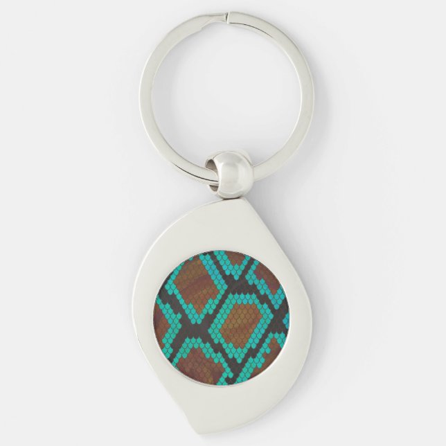 Snake Brown and Teal Print Keychain (Front)