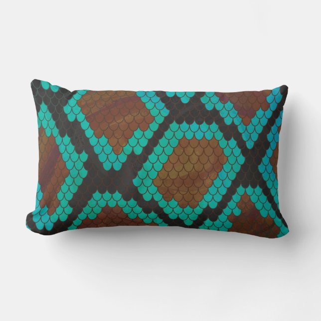 Snake Brown and Teal Print Lumbar Pillow (Front)