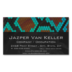 Snake Brown and Teal Print Magnetic Business Card
