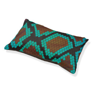 Snake Brown and Teal Print Pet Bed