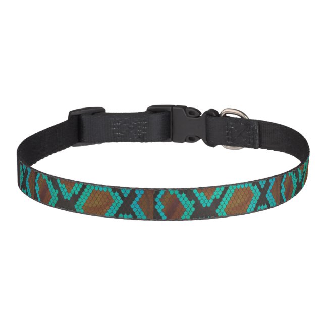 Snake Brown and Teal Print Pet Collar (Front)