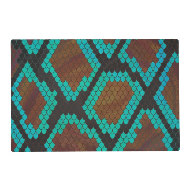 Snake Brown and Teal Print Placemat (Front)