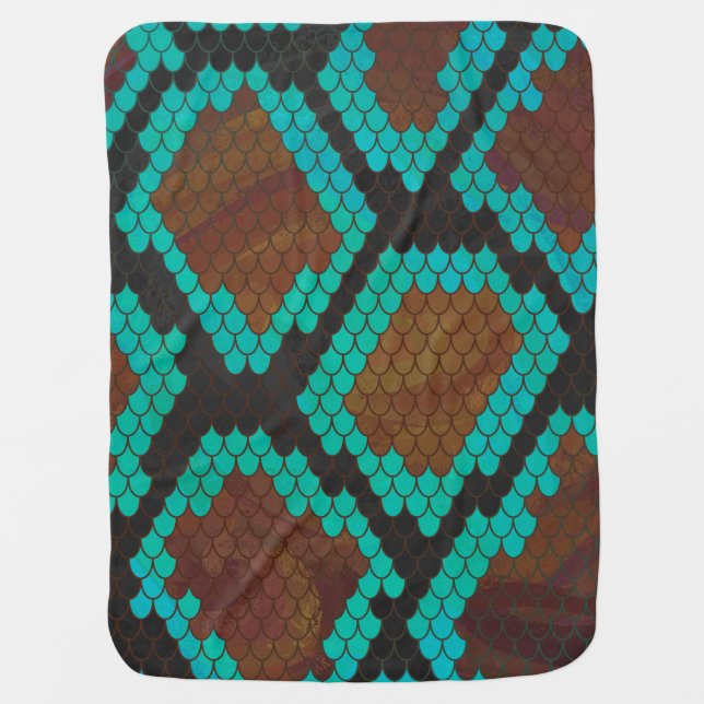 Snake Brown and Teal Print Receiving Blanket (Front)