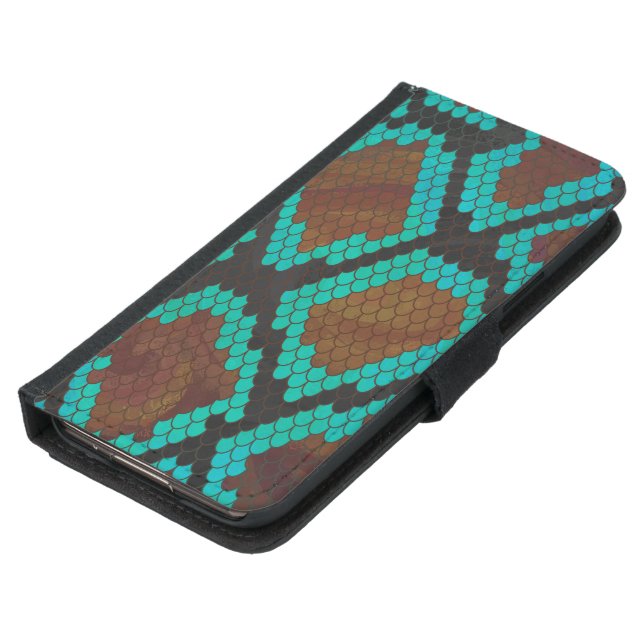 Snake Brown and Teal Print Samsung Galaxy Wallet Case (Bottom)