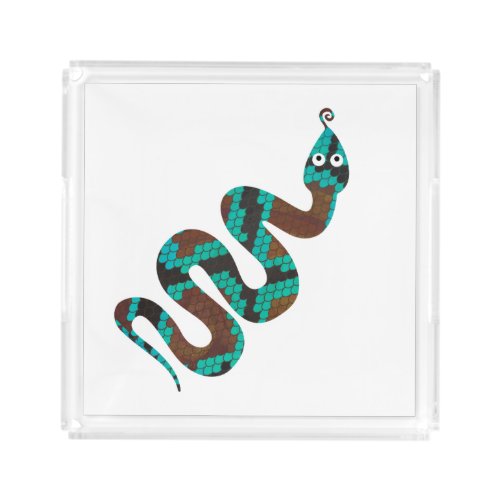 Snake Brown and Teal Print Silhouette Acrylic Tray