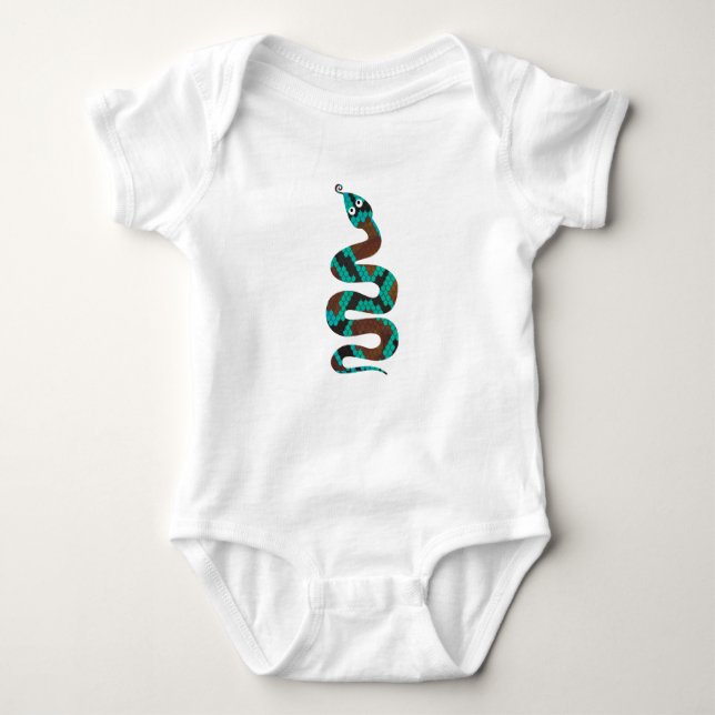 Snake Brown and Teal Print Silhouette Baby Bodysuit (Front)