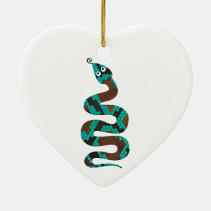 Snake Brown and Teal Print Silhouette Ceramic Ornament