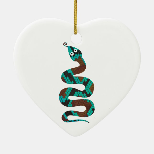 Snake Brown and Teal Print Silhouette Ceramic Ornament (Back)