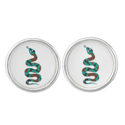 Snake Brown and Teal Print Silhouette Cufflinks