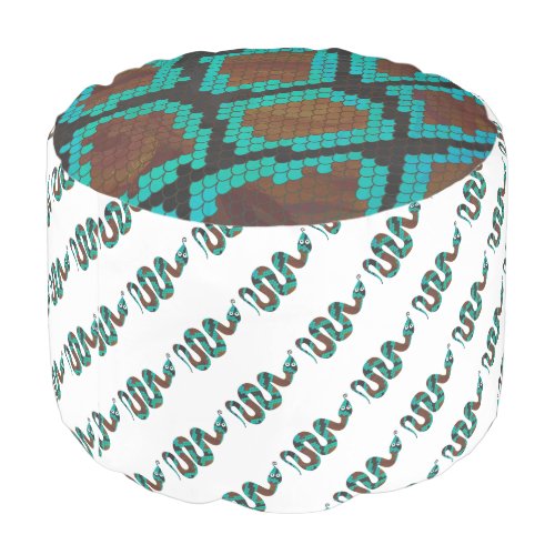 Snake Brown and Teal Print Silhouette Pouf