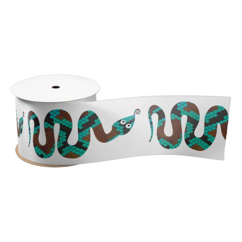 Snake Brown and Teal Print Silhouette Satin Ribbon