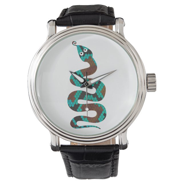 Snake Brown and Teal Print Silhouette Watch (Front)