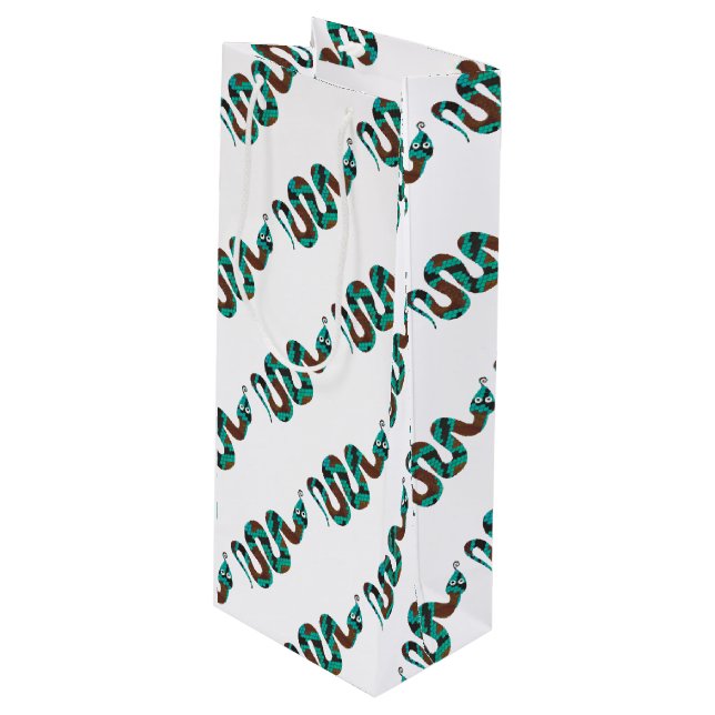 Snake Brown and Teal Print Silhouette Wine Gift Bag (Front Angled)