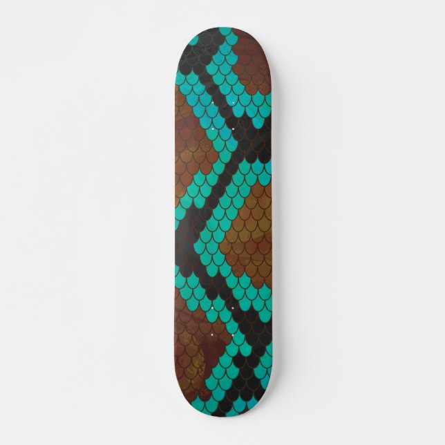 Snake Brown and Teal Print Skateboard (Front)