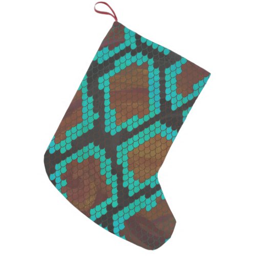 Snake Brown and Teal Print Small Christmas Stocking