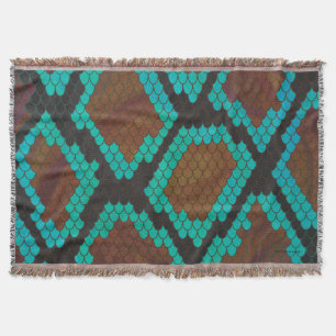 Snake Brown and Teal Print Throw Blanket
