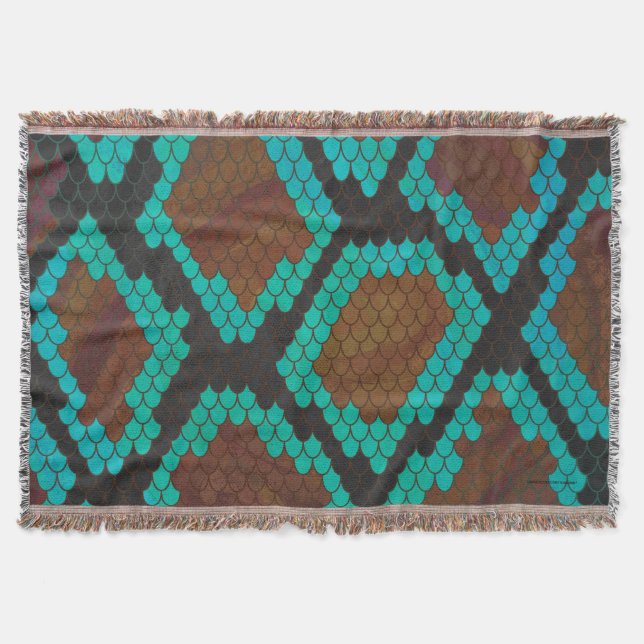 Snake Brown and Teal Print Throw Blanket (Front)