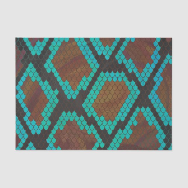 Snake Brown and Teal Print Tissue Paper (Front)